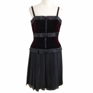 KATHRYN CONOVER BY NIGHT SILK BLEND BLACK BURGUNDY VELVET DROP WAIST MINI DRESS